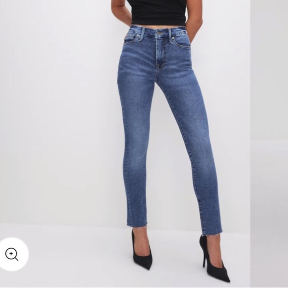 NWT GOOD AMERICAN GOOD WAIST RAW EDGE SKINNY JEAN IN BLUE B655 HI RISE SLIM LEG - Picture 2 of 14